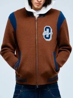 O Zip Varsity Knitted Cardigan Jacket For Men