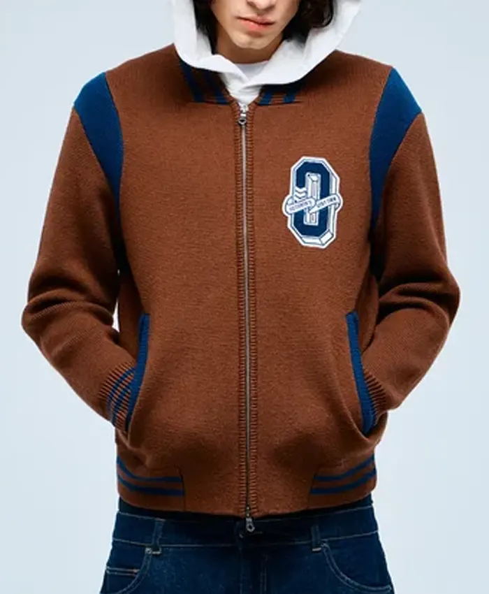 O Zip Varsity Knitted Cardigan Jacket For Men