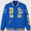October's Very Own x Degrassi Fleece Royal Blue Varsity Letterman Jacket front view