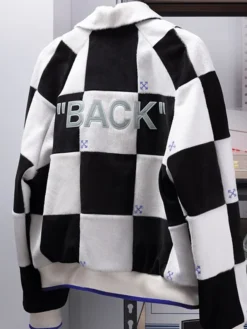Off-White 10x10 SS27 Milan Fashion Week Fuzzy Fleece Black-White BACK Checkerboard Jacket back view