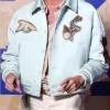 Off-White 10x10 SS27 Milan Fashion Week Stéphane Ashpool Blue Bird Patches Cotton Varsity Jacket front view