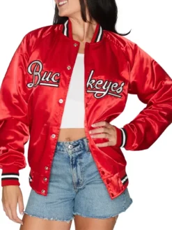 Ohio State Buckeyes Red Bomber Varsity Letterman Jacket For Women