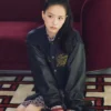 Order Now Jisoo Tommy Hilfiger Navy Wool-Blend Leather Varsity Jacket