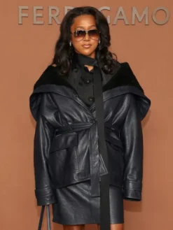 Order Now Naomi Osaka Milan Ferragamo Show Black Leather Jacket
