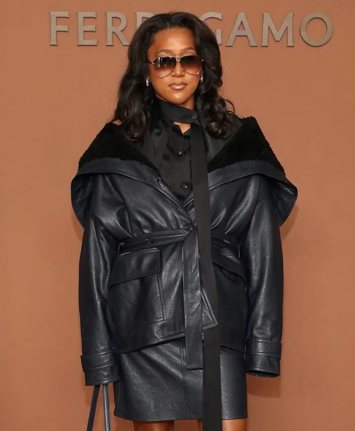 Order Now Naomi Osaka Milan Ferragamo Show Black Leather Jacket