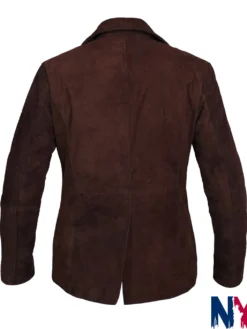 Order Now Women's Casual Suede Leather Dark Brown Blazer back view