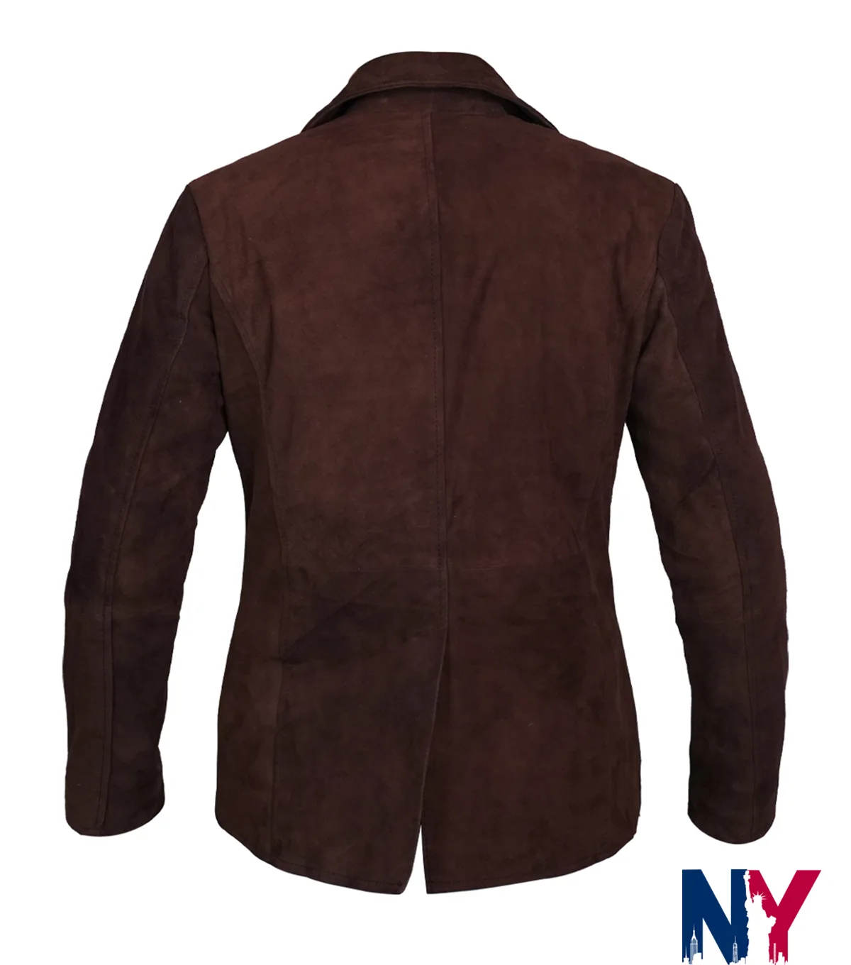 Order Now Women's Casual Suede Leather Dark Brown Blazer back view