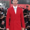 Patrick Schwarzenegger carpet in a sleek Red Blazer