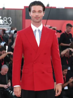Patrick Schwarzenegger carpet in a sleek Red Blazer