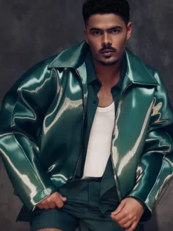 Pedro Sampaio NFL Rio Game Dallas Cowboys vs Baltimore Ravens Green Leather Jacket front view