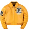 Pelle Pelle American Bruiser Women's 48 Anniversary Yellow Leather Bomber Cropped Jacket front view