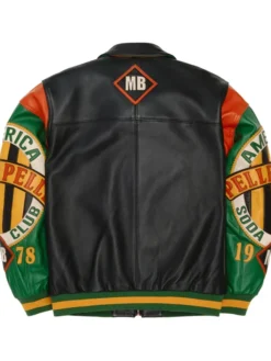 Pelle Pelle MB Classic Soda Club American Black And Green Bomber Leather Jacket back view