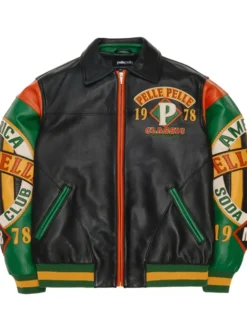Pelle Pelle MB Classic Soda Club American Black And Green Bomber Leather Jacket back view