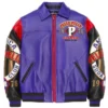 Pelle Pelle MB Classic Soda Club American Purple And Black Bomber Leather Jacket front view