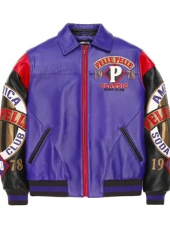 Pelle Pelle MB Classic Soda Club American Purple And Black Bomber Leather Jacket front view