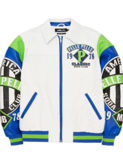 Pelle Pelle MB Classic Soda Club American White And Royal Leather Bomber Jacket front view