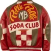 Pelle Pelle MB Soda Club Checkered Olive And Cabernet Leather Bomber Jacket back view