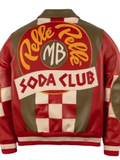 Pelle Pelle MB Soda Club Checkered Olive And Cabernet Leather Bomber Jacket back view