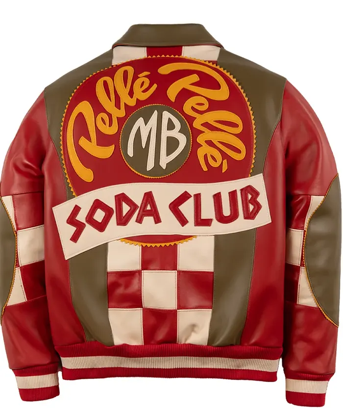 Pelle Pelle MB Soda Club Checkered Olive And Cabernet Leather Bomber Jacket back view