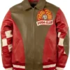 Pelle Pelle MB Soda Club Olive And Cabernet Checkered Bomber Leather Jacket front view