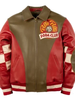 Pelle Pelle MB Soda Club Olive And Cabernet Checkered Bomber Leather Jacket front view
