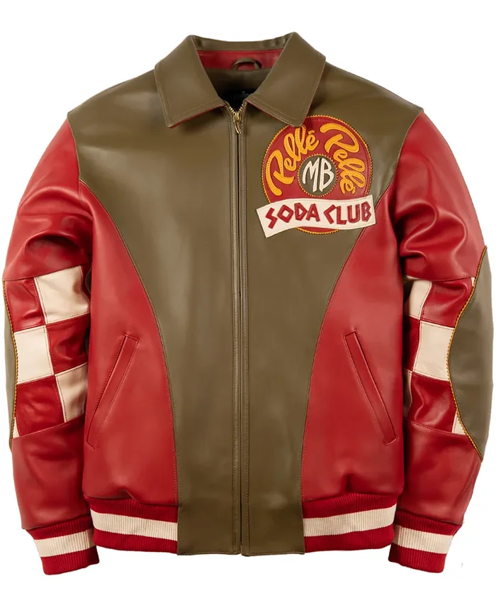 Pelle Pelle MB Soda Club Olive And Cabernet Checkered Bomber Leather Jacket front view