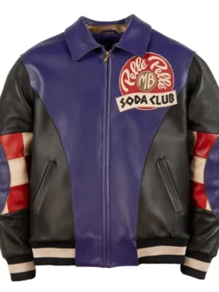 Pelle Pelle MB Soda Club Purple And Black Checkered Leather Bomber Jacket front view