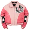 Pelle Pelle MB Soda Club Womens Checkered Cropped Pink Leather Bomber Jacket front view
