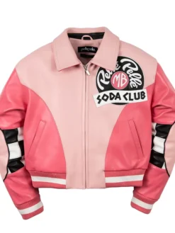 Pelle Pelle MB Soda Club Womens Checkered Cropped Pink Leather Bomber Jacket front view
