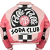 Pelle Pelle MB Soda Club Womens Cropped Checkered Pink Leather Bomber Jacket back view