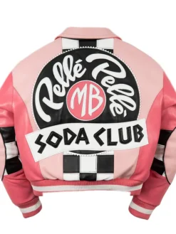 Pelle Pelle MB Soda Club Womens Cropped Checkered Pink Leather Bomber Jacket back view