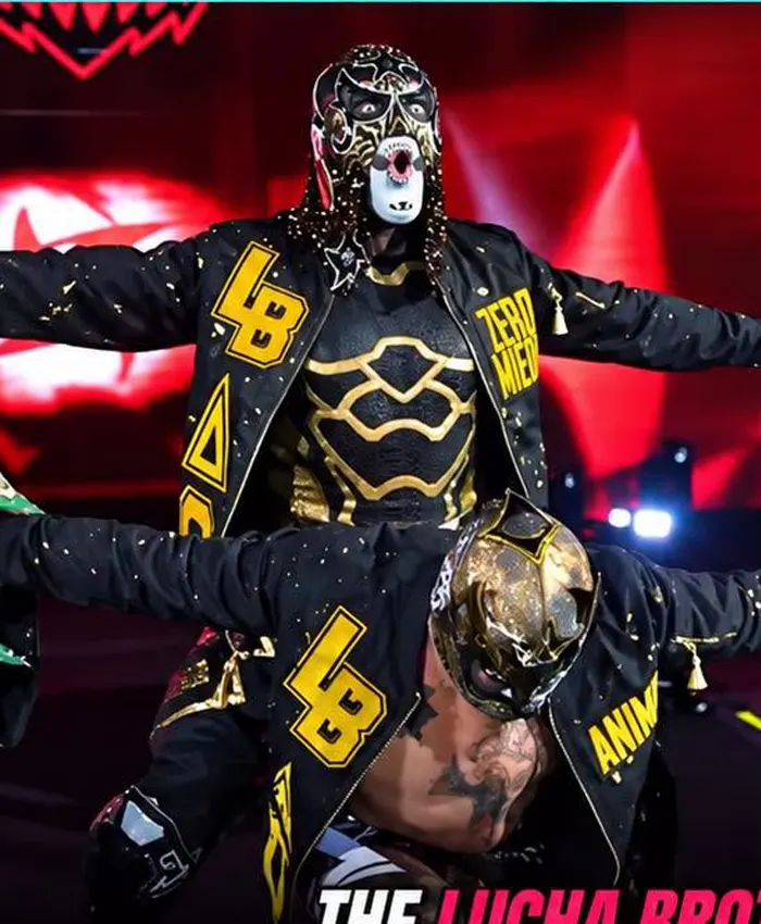 Pénta and Rey Fénix Lucha Bros Black Bomber Jacket