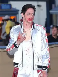 Pete Davidson Tommy Karate Thomas Pitera Halloween White Satin Bomber Jacket front view