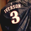 Philadelphia 76ers The King and The Answer Custom Iverson 3 Black Leather Jacket back view