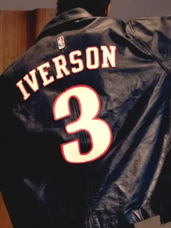 Philadelphia 76ers The King and The Answer Custom Iverson 3 Black Leather Jacket back view