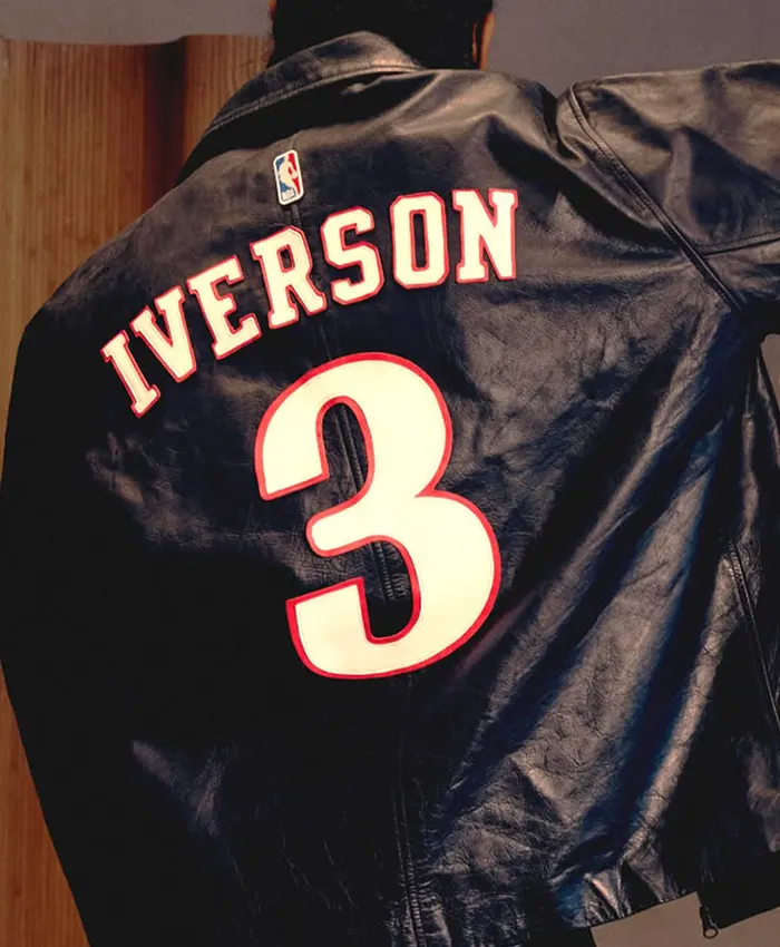 Philadelphia 76ers The King and The Answer Custom Iverson 3 Black Leather Jacket back view