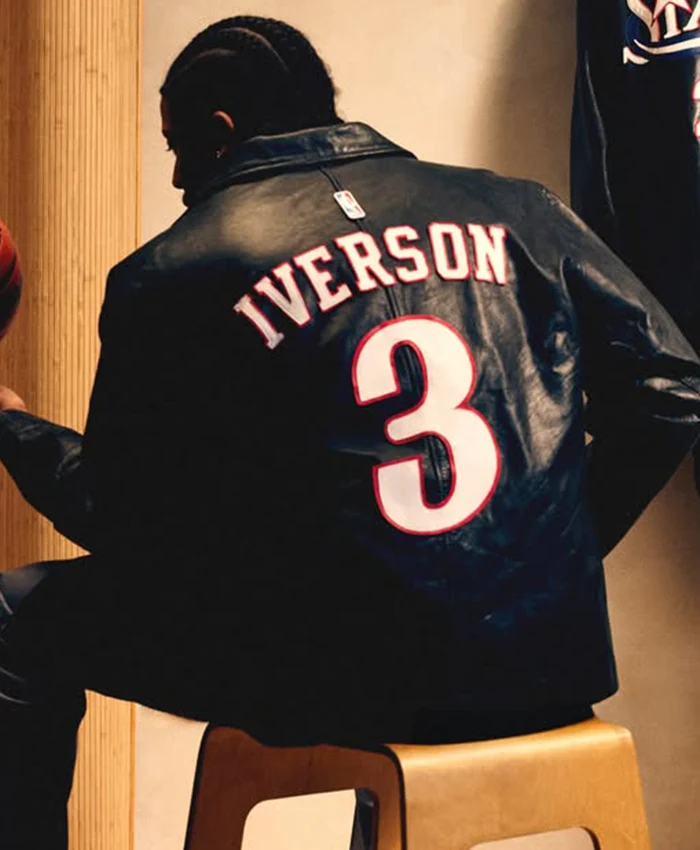 Philadelphia 76ers The King and The Answer Iverson 3 Sixers Black Leather Jacket back view