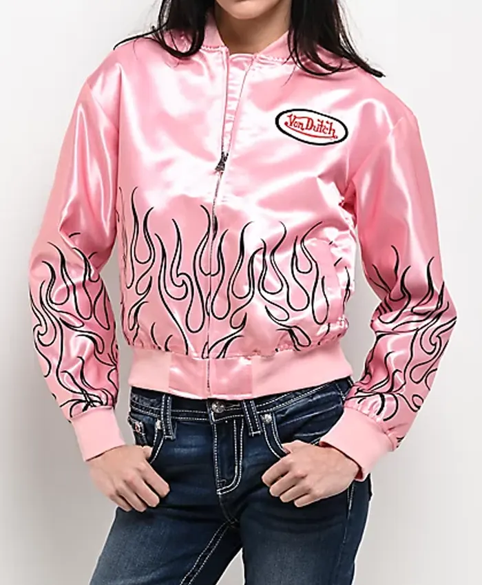 Pink-Von-Dutch-Satin-Bomber-Jacket-For-Women