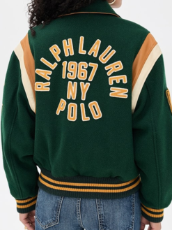 Polo Ralph Lauren Green Wool Varsity Jacket Back