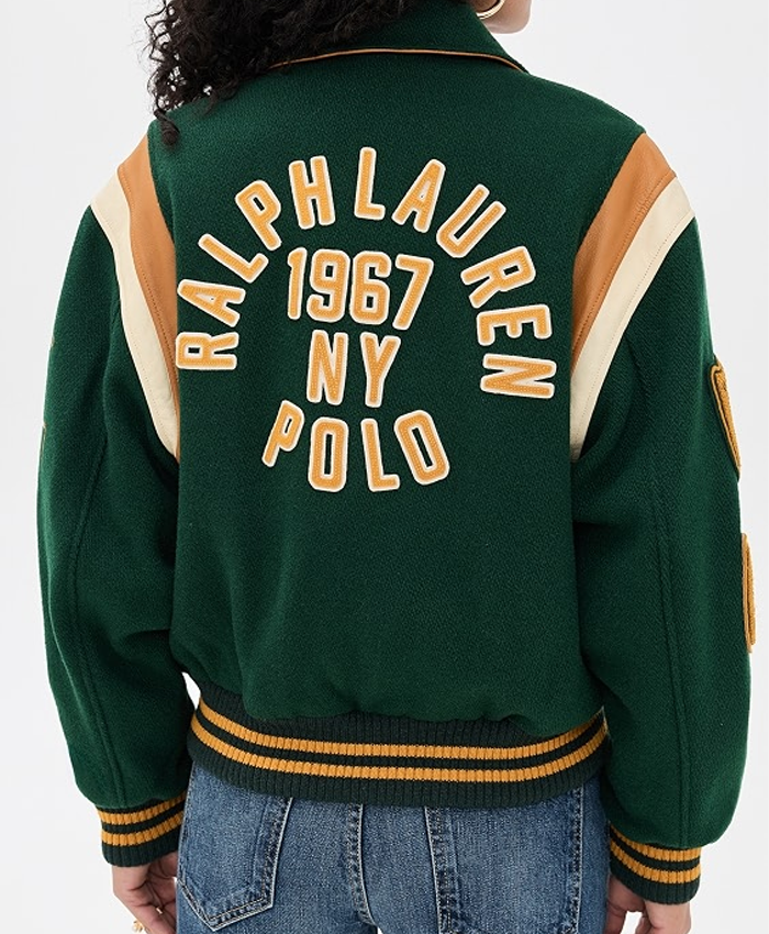 Polo Ralph Lauren Green Wool Varsity Jacket Back