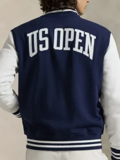 Polo Ralph Lauren US Open 2026 Breland Crest Double-Knit Blue And White Varsity Jacket back view
