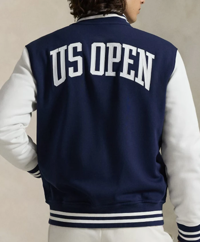 Polo Ralph Lauren US Open 2026 Breland Crest Double-Knit Blue And White Varsity Jacket back view