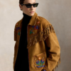 Polo Ralph Lauren x TÓPA Fringe Camel Suede Leather Jacket For WOmen