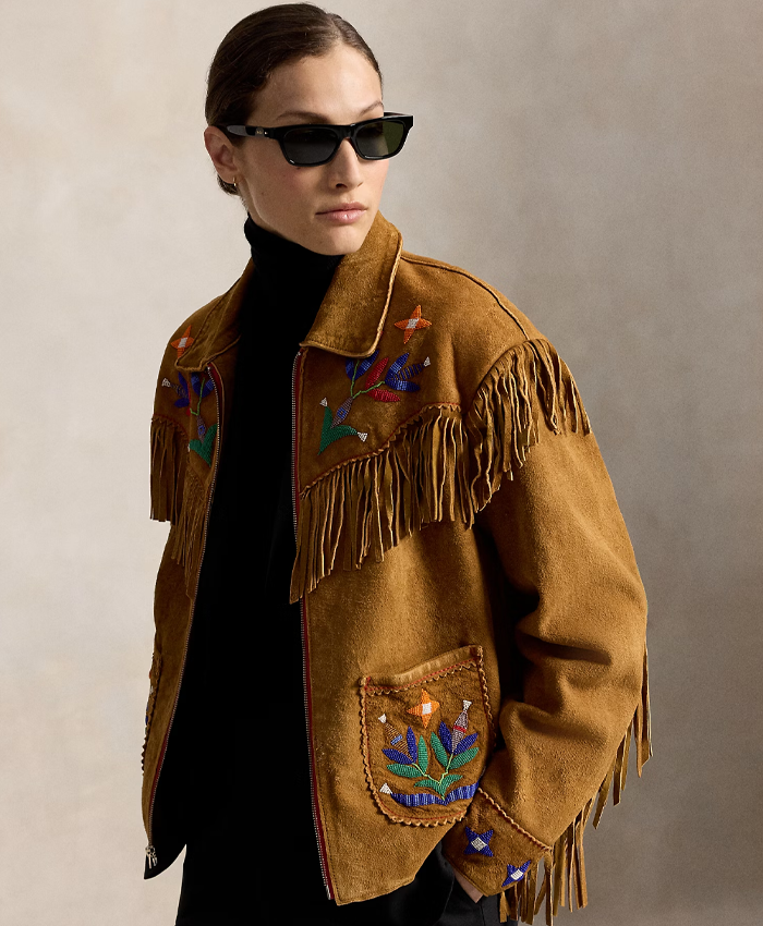 Polo Ralph Lauren x TÓPA Fringe Camel Suede Leather Jacket For WOmen