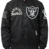 Pro Standard NFL Las Vegas Raiders Original Black And White Satin Varsity Jacket front view