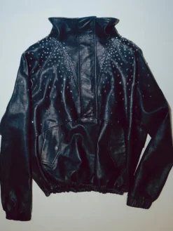 Public School New York SS27 Bespoke Anorak Blue Leather Diamond Jacket front view