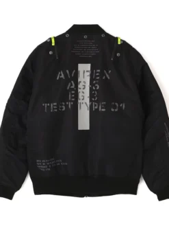 RADIO EVA x AVIREX Classic Flight Black MA-1 Polyester Bomber Jacket back view
