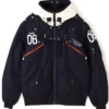 RADIO EVA x AVIREX Classic Flight Detachable Hood Navy Blue Polyester MA-1 Bomber Jacket front view