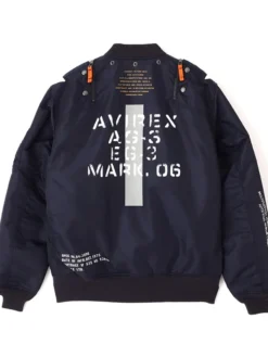 RADIO EVA x AVIREX Classic Flight Navy Blue MA-1 Polyester Bomber Jacket back view