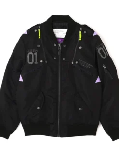 RADIO EVA x AVIREX Classic Flight Polyester Black MA-1 Bomber Jacket front view